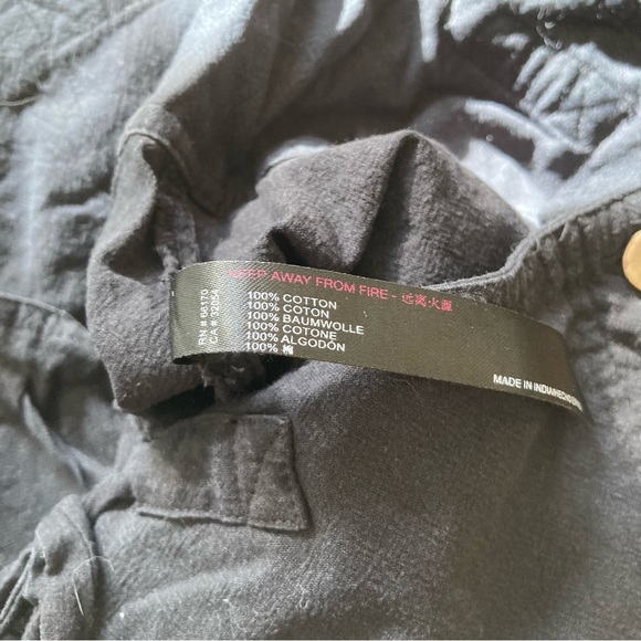 Free People Black Button Fly Waist Tie Straight Cotton Trousers - Picture 7 of 7